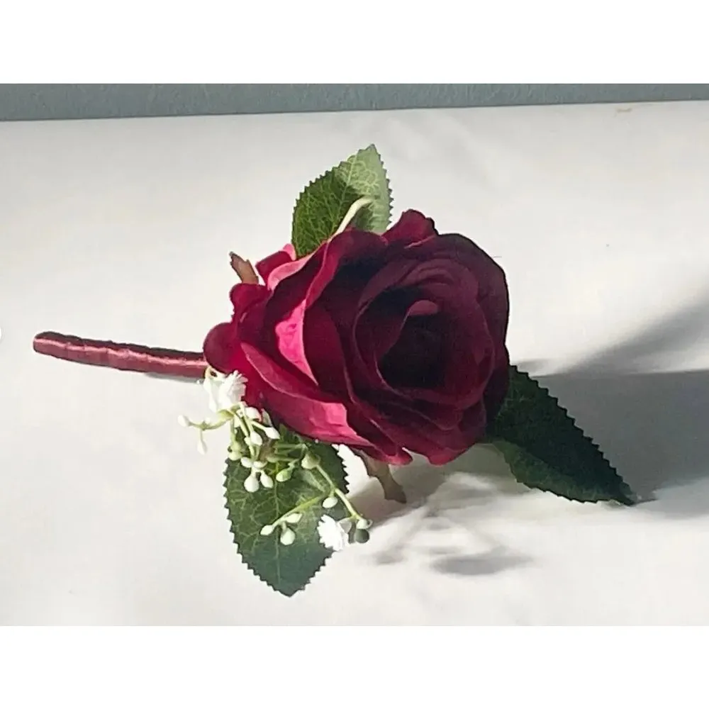 Christmas Dark Red And Ivory Artificial Wedding Bouquet