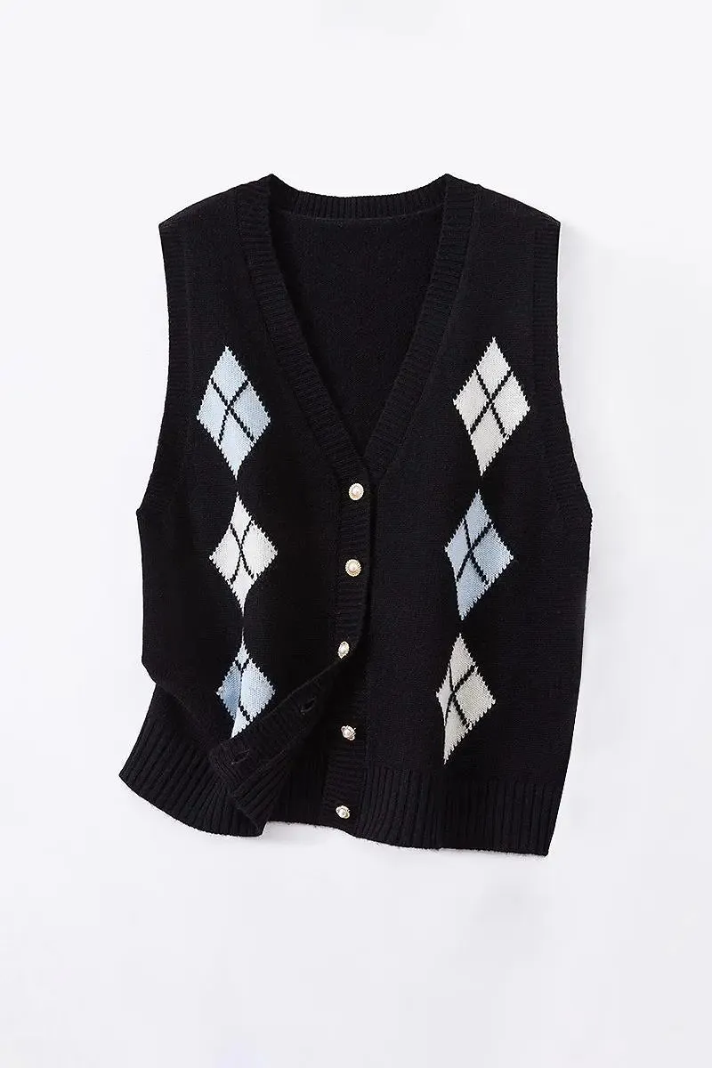 Classic 100 Wool Argyle V-Neck Cardigan Sweater Vest
