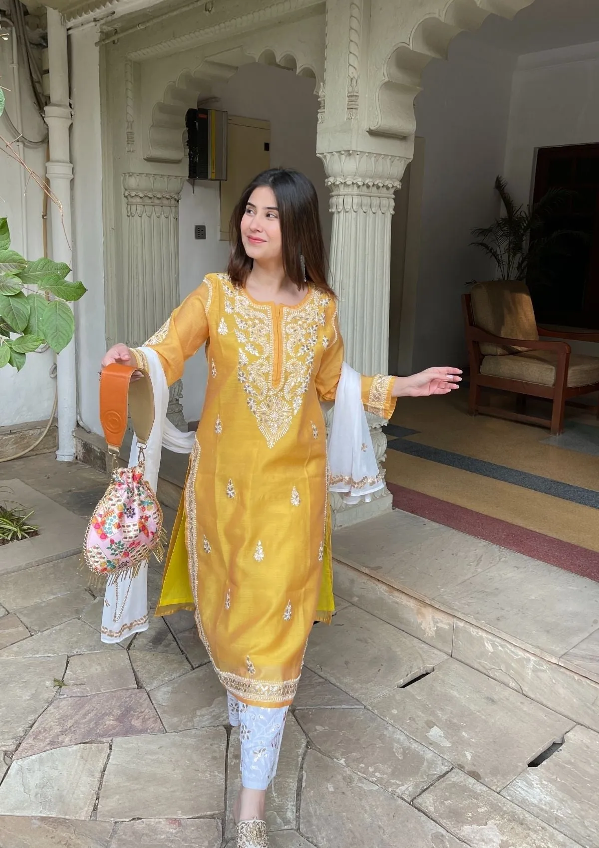 Naaz Gota Chanderi Straight Kurta Set