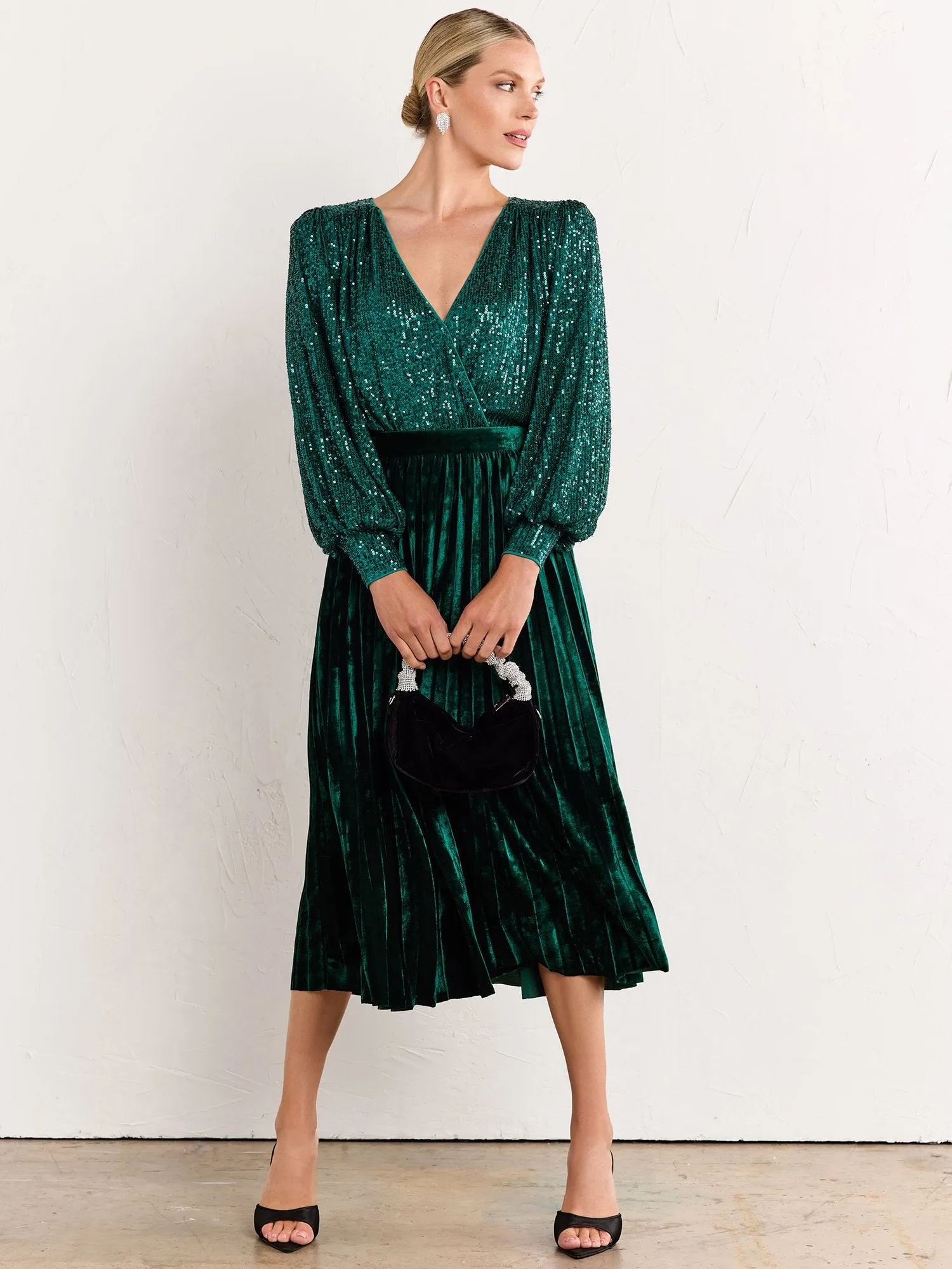 Pleated Velvet Midi Skirt - Flying Tomato