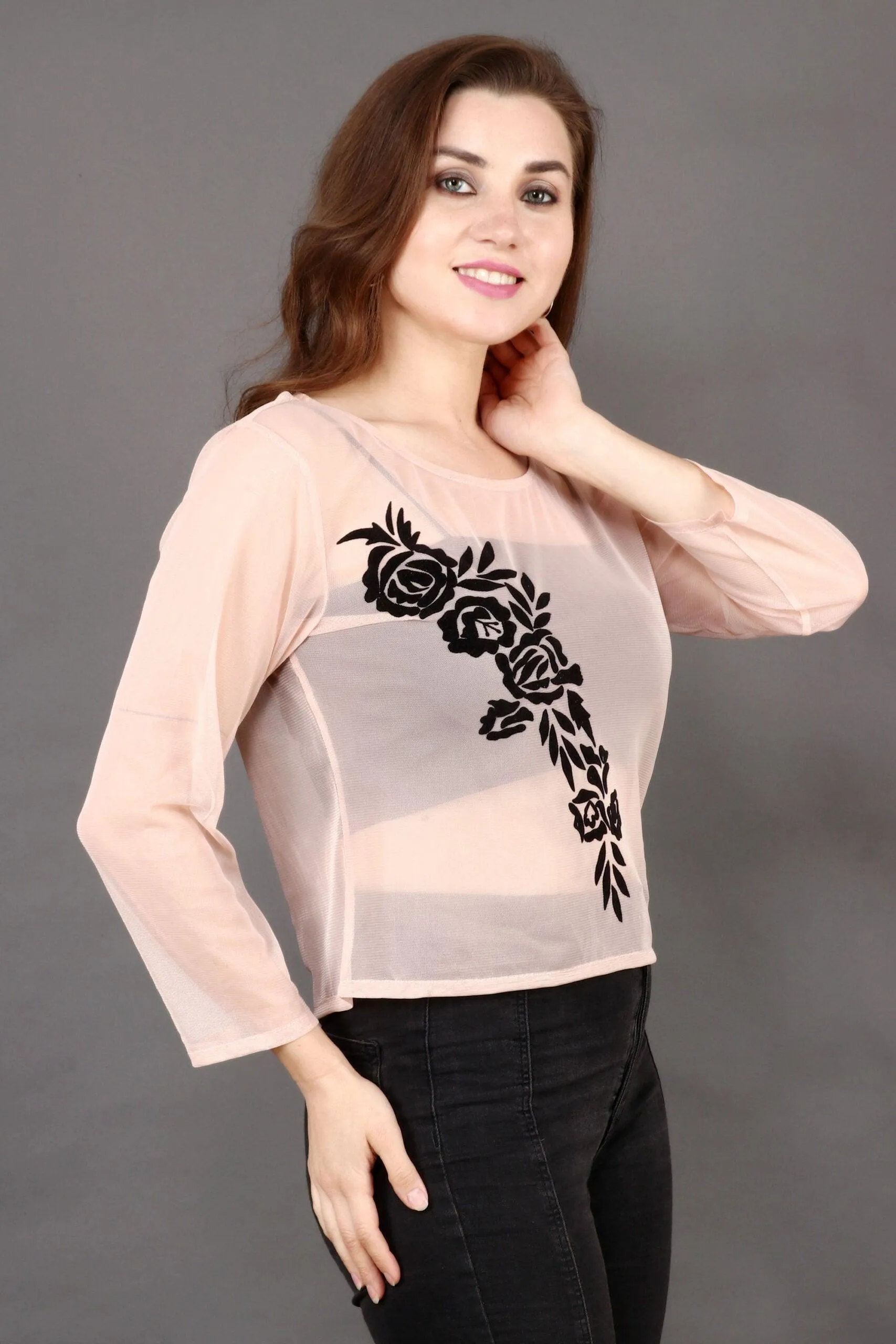 Sheer Top with Floral Patch